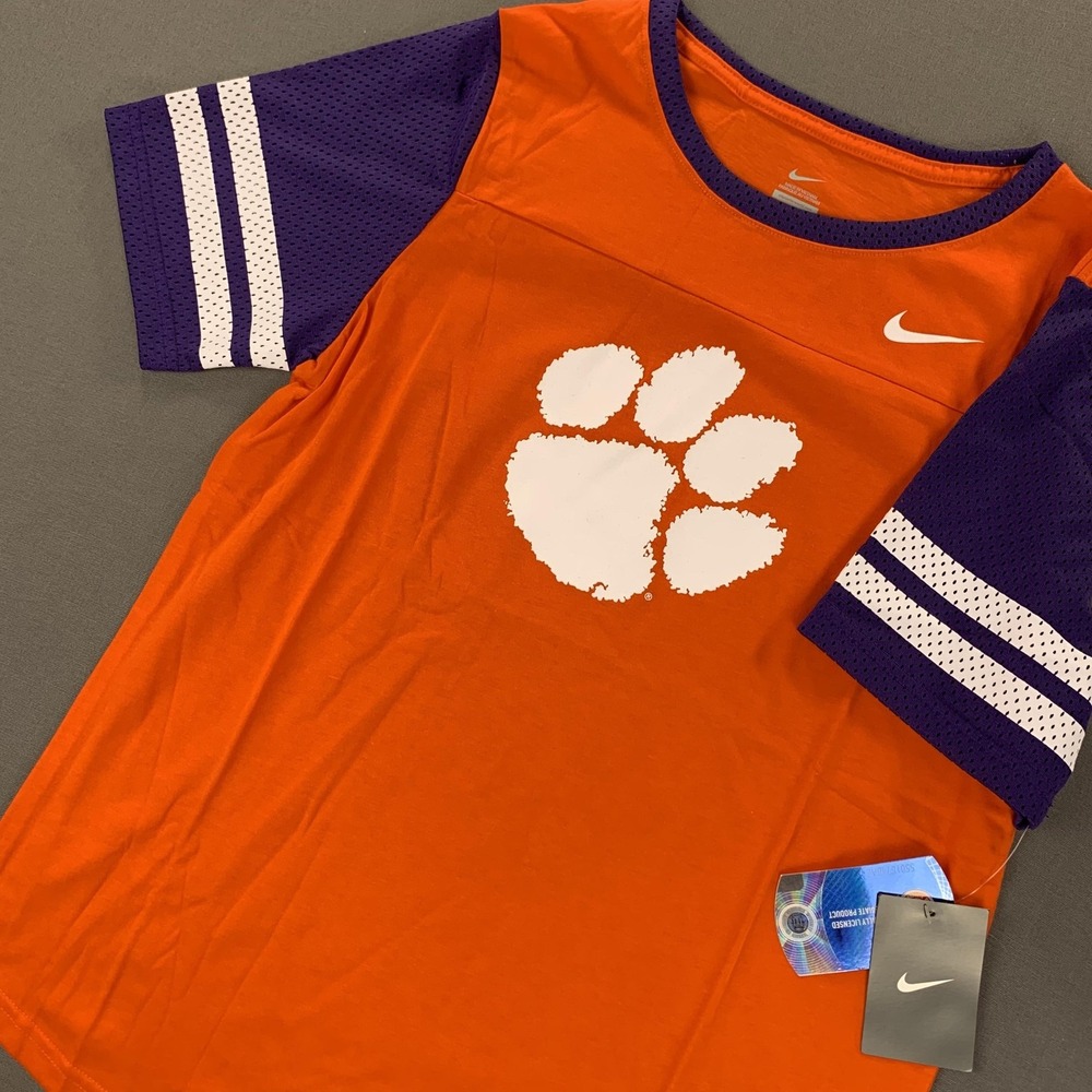 Clemson Tigers Shirt Womens Large Orange‎ Purple NCAA Football Nike Team Issued